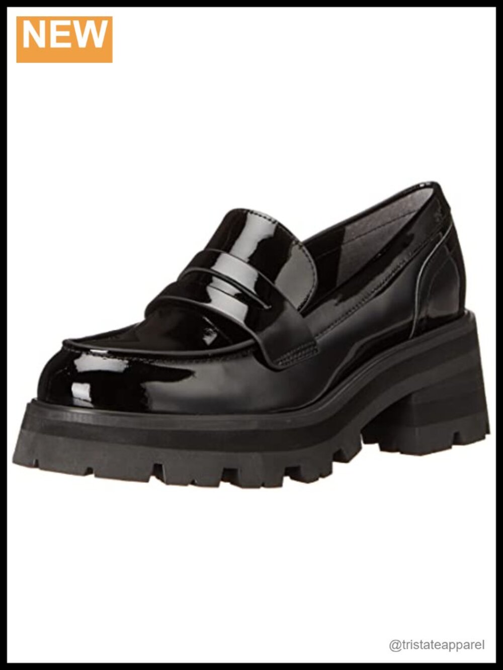 Leather slip-on loafers with block heel, almond toe, casual